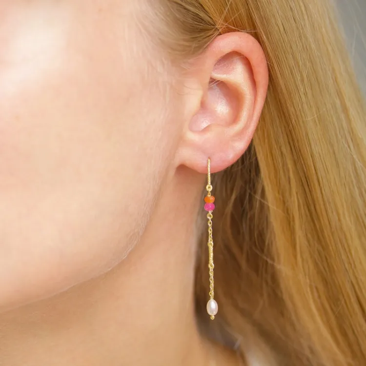 pink ketting oorbellen in verguld zilver - Loom Stones