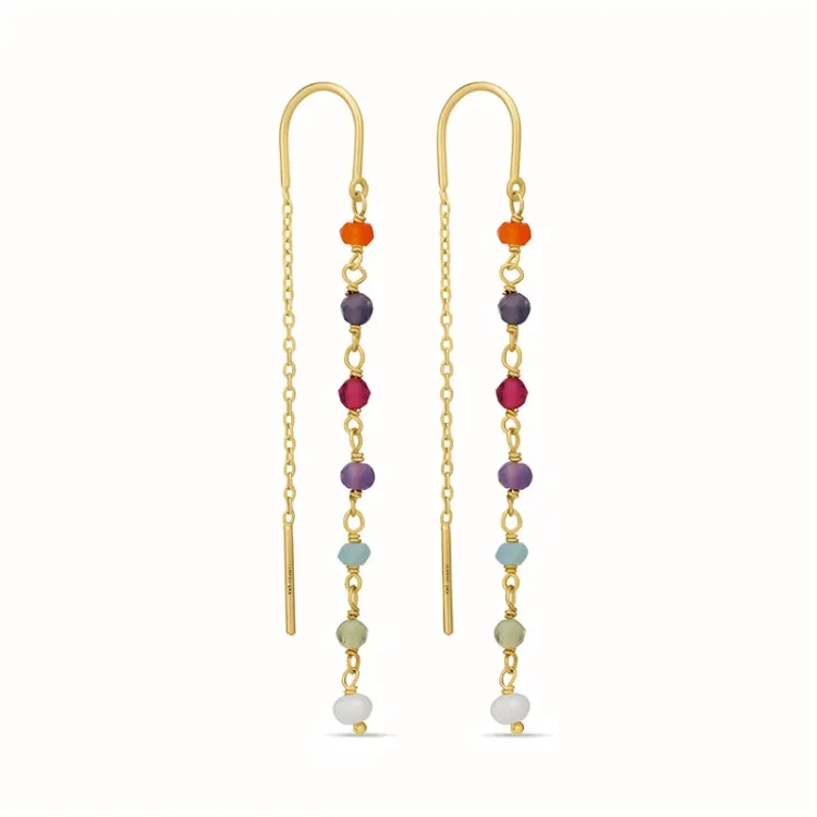multikleurige ketting oorbellen in verguld zilver - Loom Stones