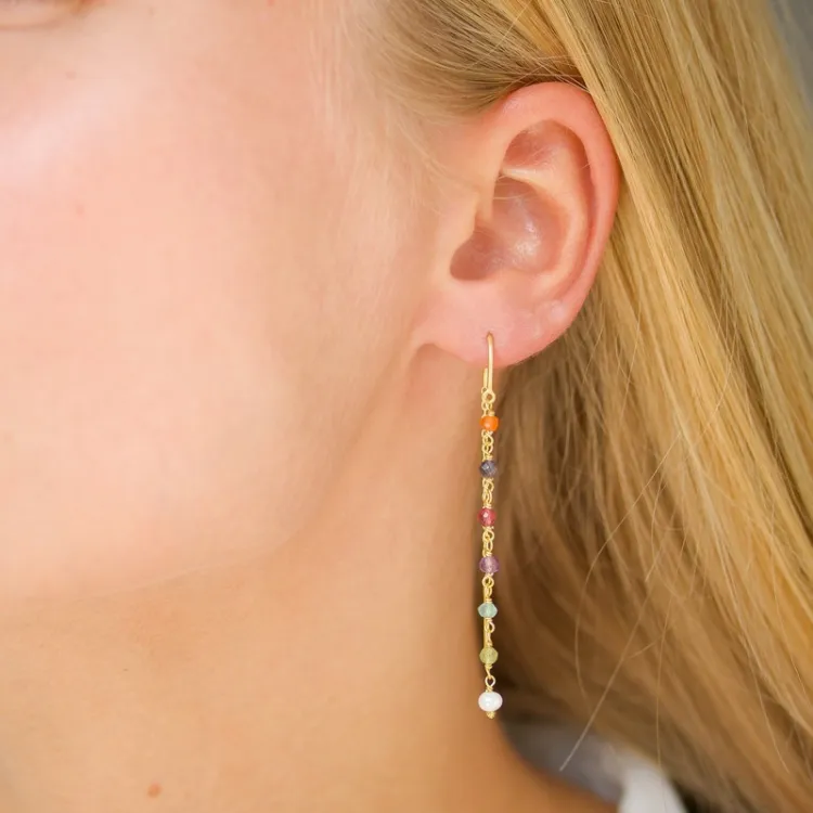 multikleurige ketting oorbellen in verguld zilver - Loom Stones