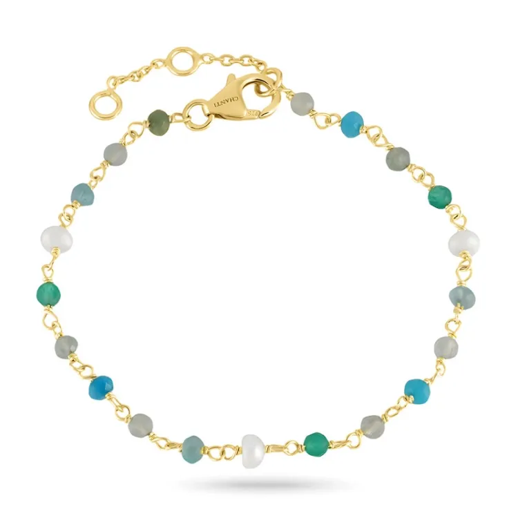 blauwe steen armband in verguld sterlingzilver 16 + 3 cm x 3,5 mm  - Loom Stones
