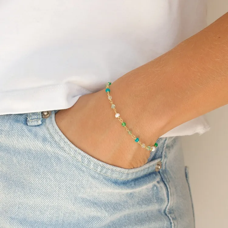 blauwe steen armband in verguld sterlingzilver 16 + 3 cm x 3,5 mm  - Loom Stones