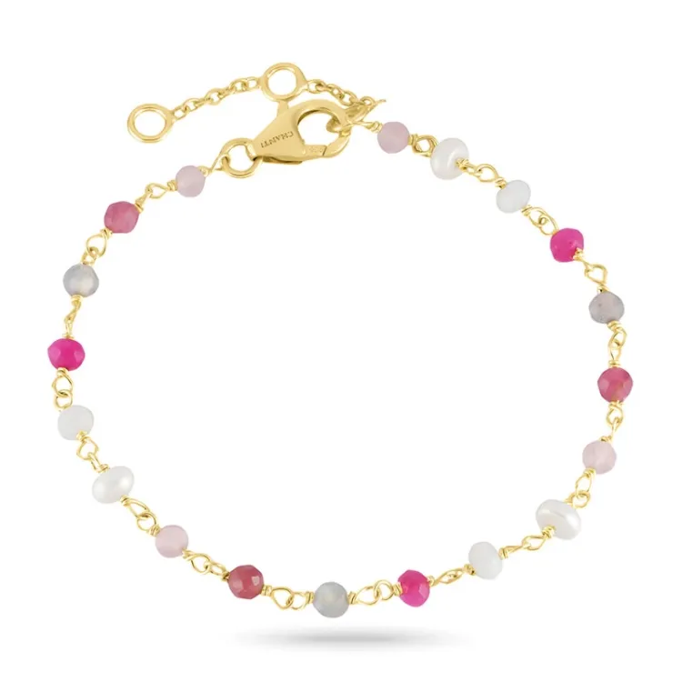 pink armband in verguld sterlingzilver - Loom Stones