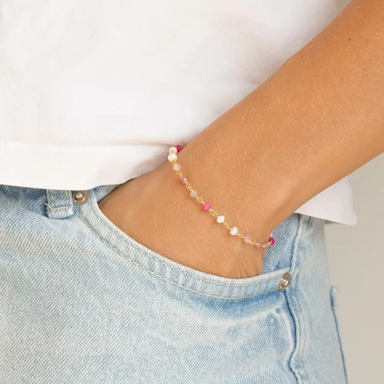 pink armband in verguld sterlingzilver - Loom Stones