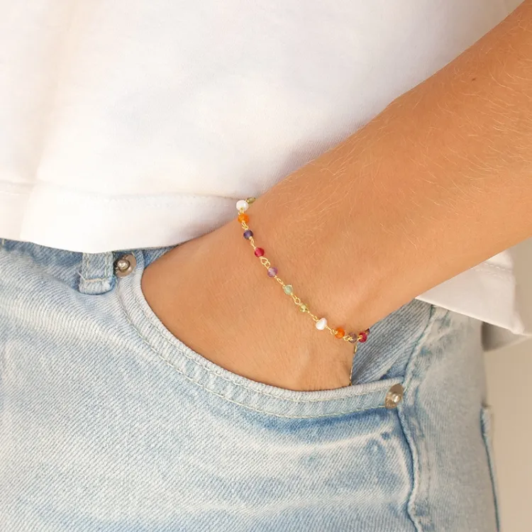 veelkleurig armband in verguld sterlingzilver - Loom Stones
