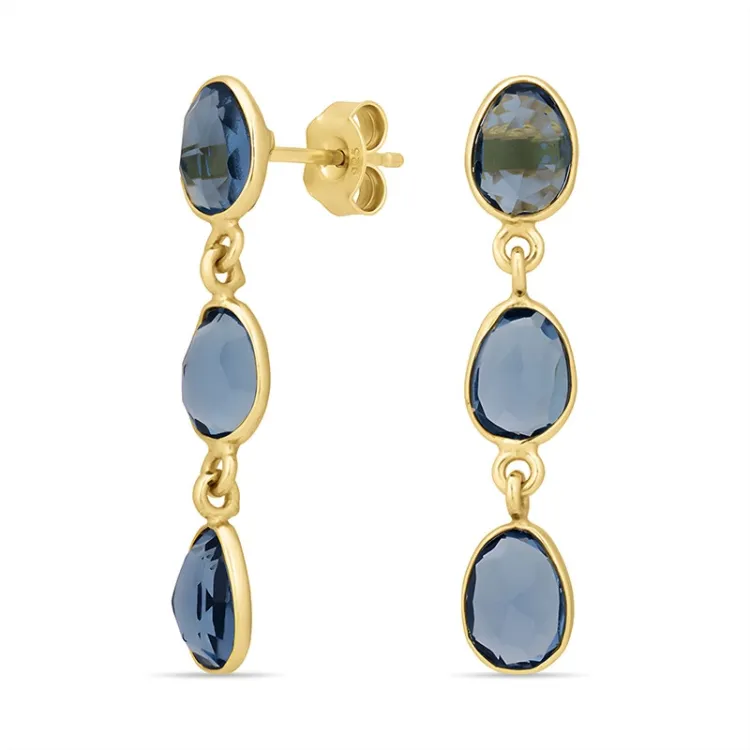 donkerblauw kristal oorbellen in verguld zilver - Loom Stones
