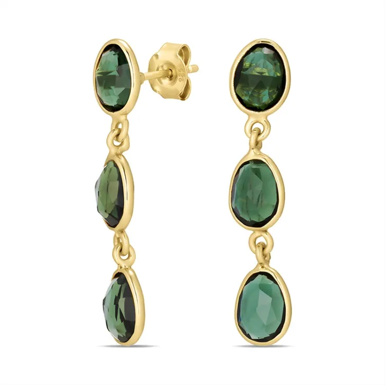 groen kristal oorbellen in verguld zilver - Loom Stones