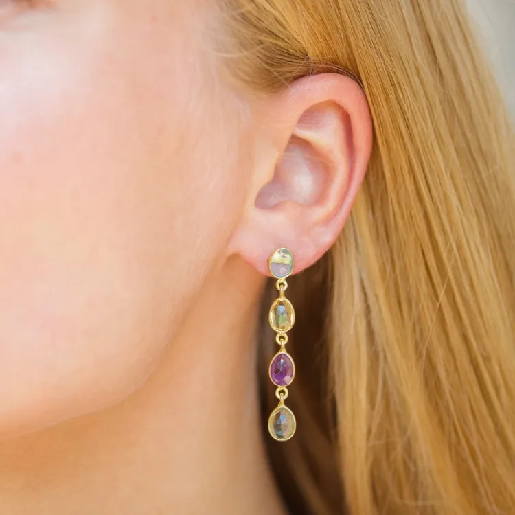 veelkleurig steen oorbellen in verguld zilver - Loom Stones
