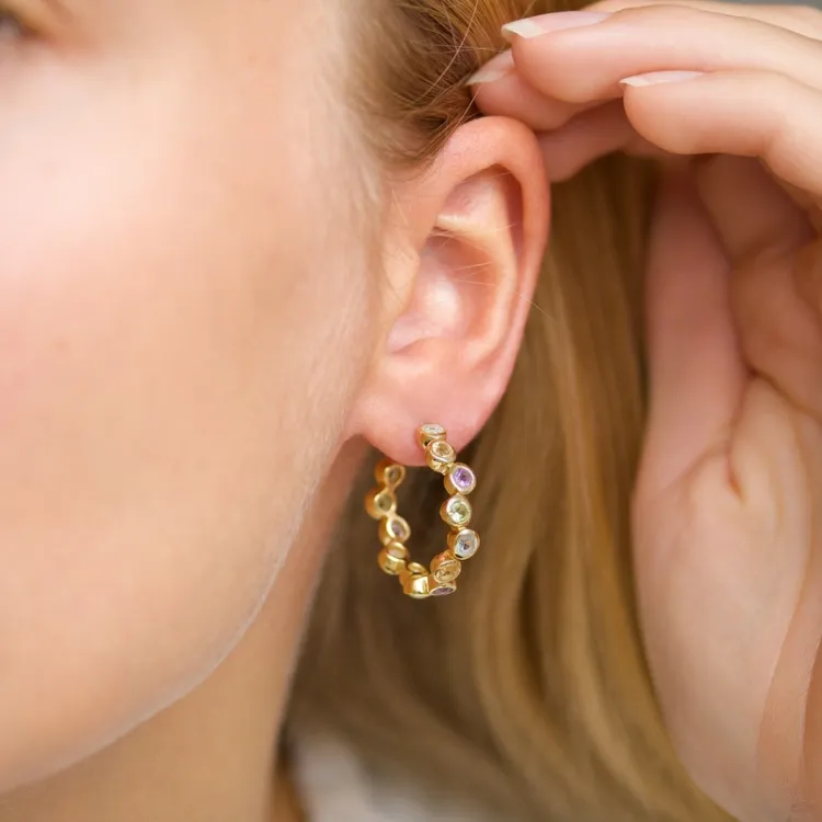 25 mm multikleurige steen halfcreool in verguld zilver - Bubbly Twist