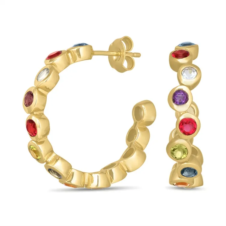 multikleurige steen halfcreool in verguld sterlingzilver - Bubbly Twist