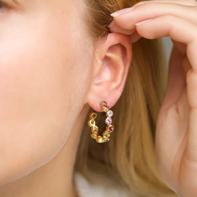 multikleurige steen halfcreool in verguld sterlingzilver - Bubbly Twist