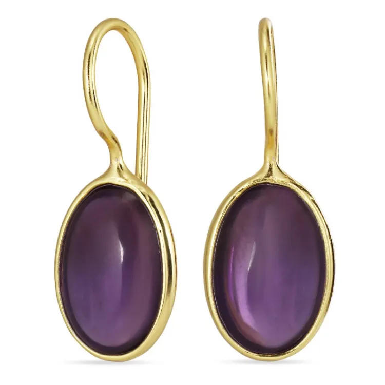 ovaal paarse amethist oorbellen in verguld zilver - Loom Stones