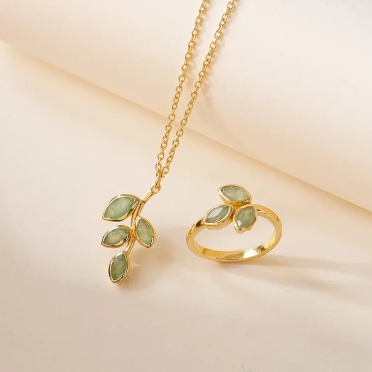 blad aventurijn ring in verguld sterlingzilver - Loom Stones