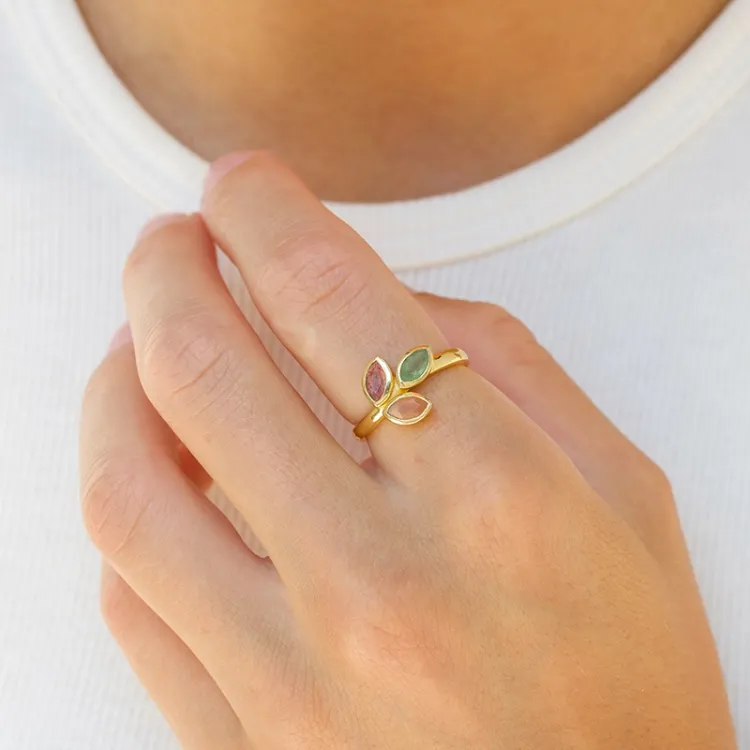 blad kwarts ring in verguld sterlingzilver - Loom Stones