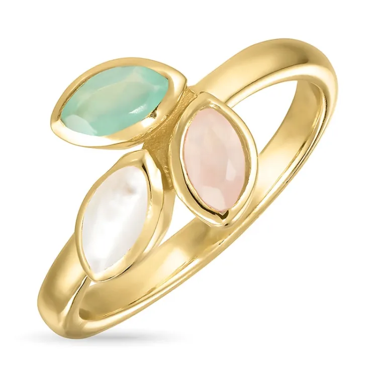 blad kristal ring in verguld sterlingzilver - Loom Stones