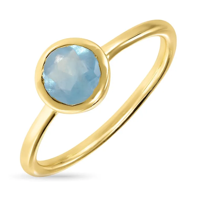 rond aquamarijn ring in verguld sterlingzilver - Loom Stones