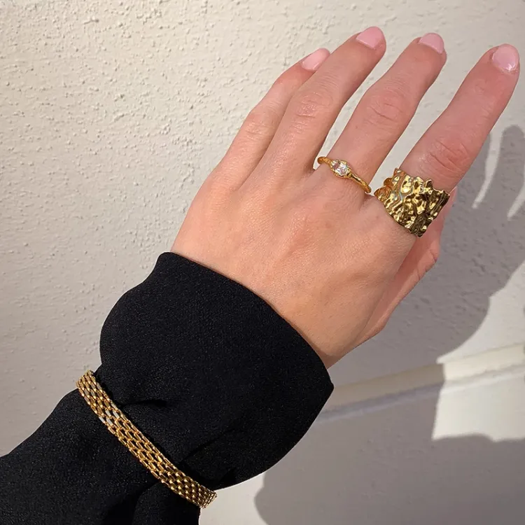 heldere kwarts ring in verguld sterlingzilver - Lumé Etched