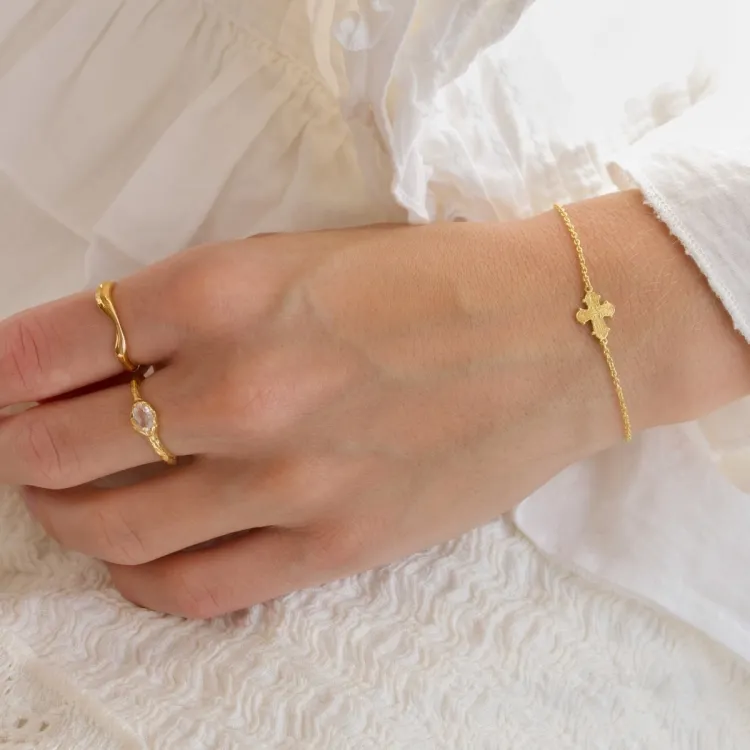 heldere kwarts ring in verguld sterlingzilver - Lumé Etched