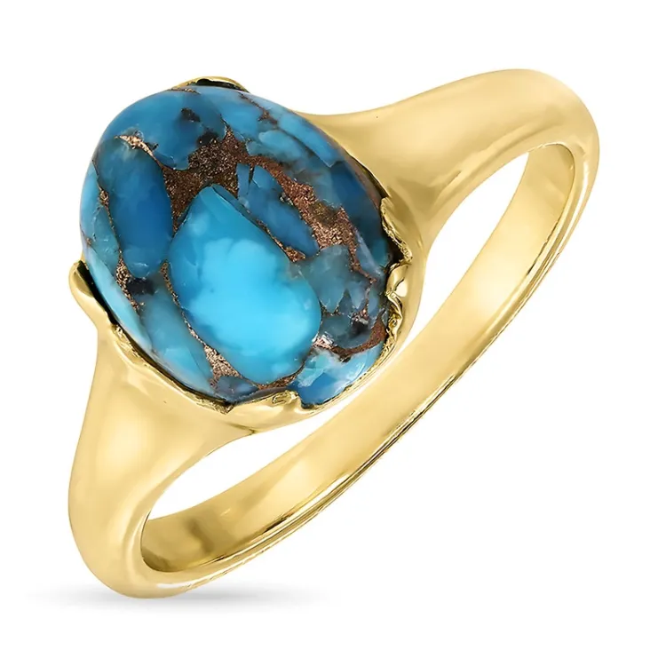 blauwe synthetisch turkoois ring in verguld sterlingzilver - Loom Stones