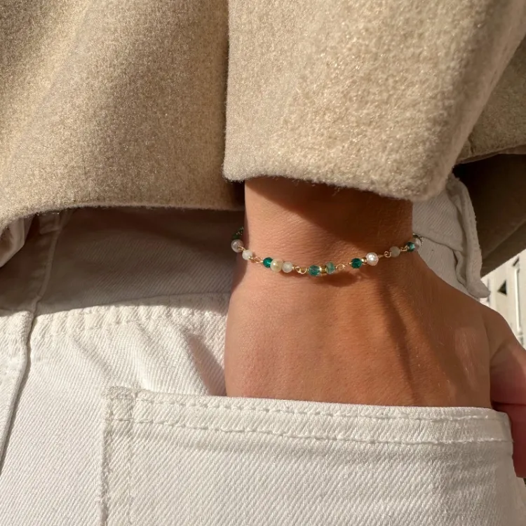 blauwe armband in verguld sterlingzilver - Loom Stones