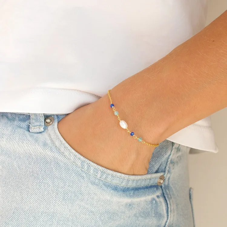 blauwe armband in verguld sterlingzilver - Loom Stones