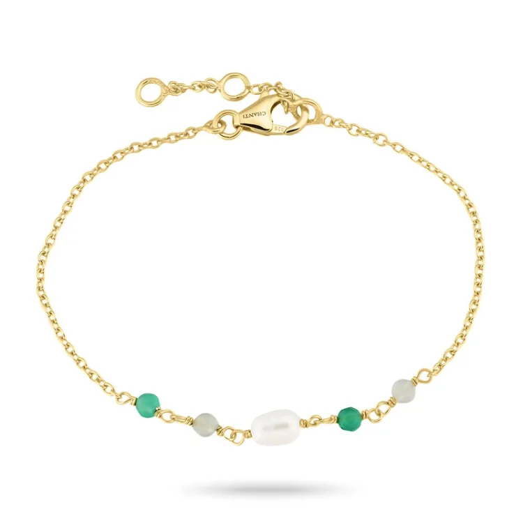 groen onyx armband in verguld sterlingzilver  x 4,4 mm  - Loom Stones