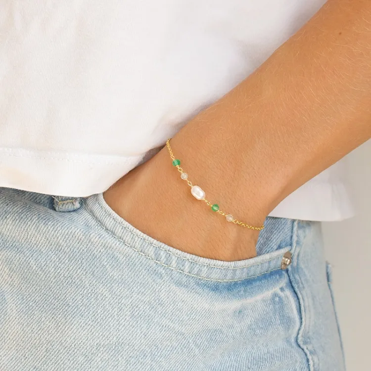 groen onyx armband in verguld sterlingzilver  x 4,4 mm  - Loom Stones