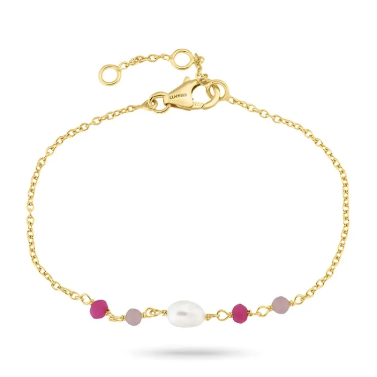 pink onyx armband in verguld sterlingzilver 16 + 3 cm x 4,4 mm  - Loom Stones