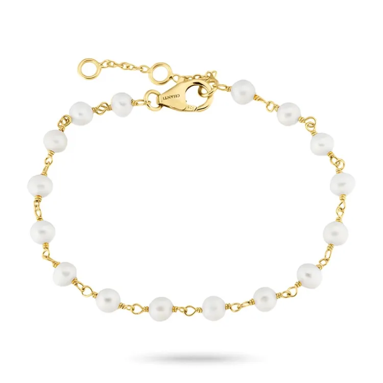 parel armband in verguld sterlingzilver 16 + 3 cm x 4,3 mm