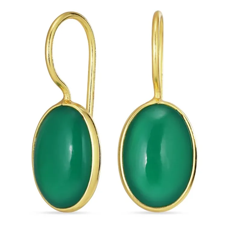 ovaal groen onyx oorbellen in verguld zilver - Loom Stones