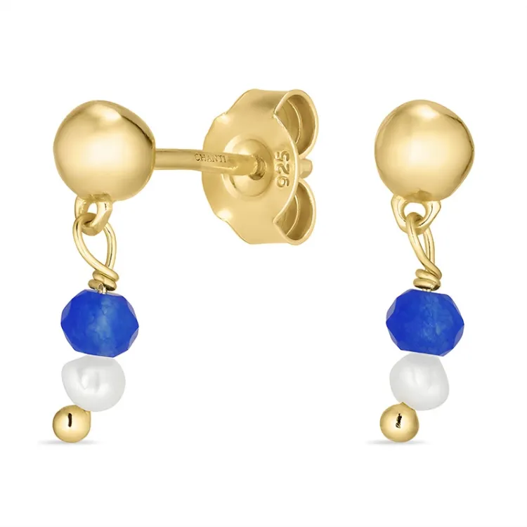 blauwe jadesteen oorbellen in verguld zilver - Loom Stones