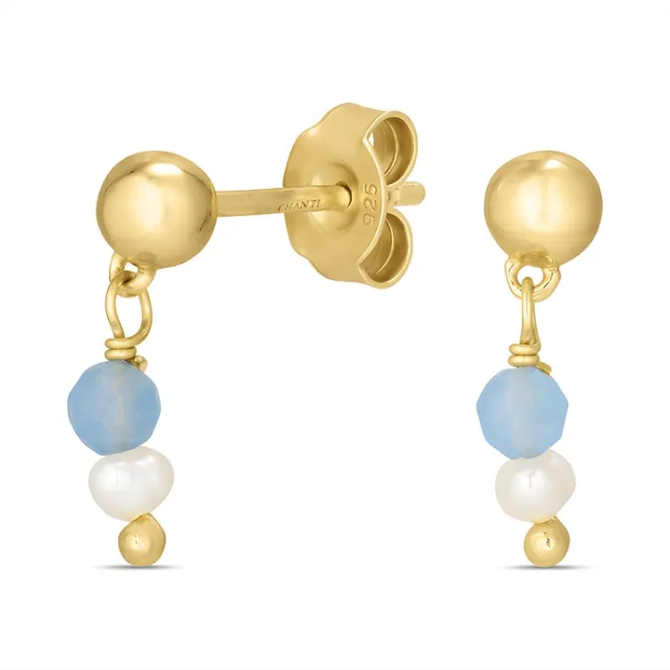 blauwe onyx oorbellen in verguld sterlingzilver - Loom Stones
