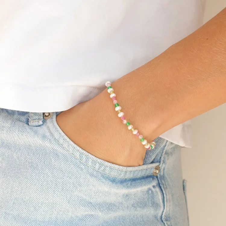 groen armband in verguld sterlingzilver  x 4,5 mm  - Loom Stones
