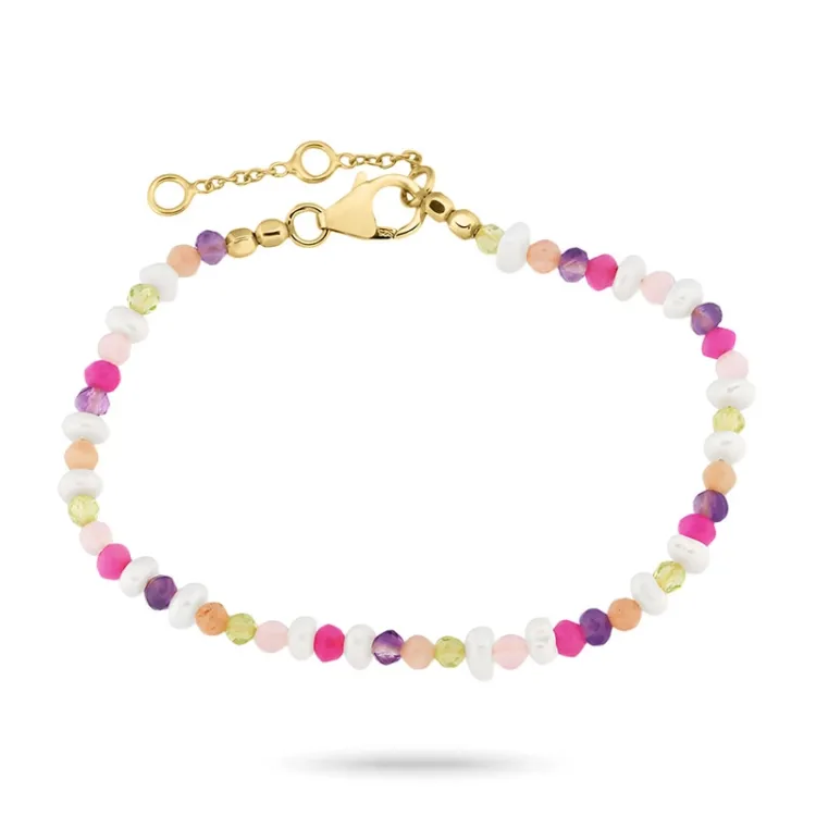 pink armband in verguld sterlingzilver  x 4,5 mm  - Loom Stones