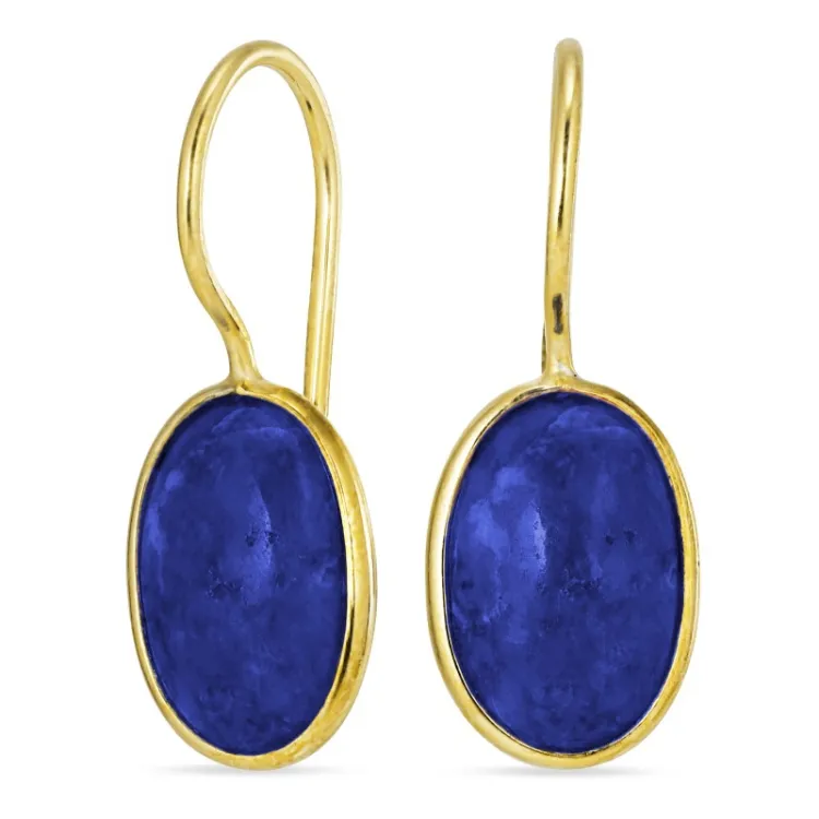 ovaal blaume jadesteen oorbellen in verguld zilver - Loom Stones