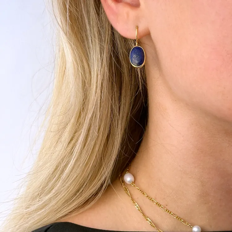 ovaal blaume jadesteen oorbellen in verguld zilver - Loom Stones