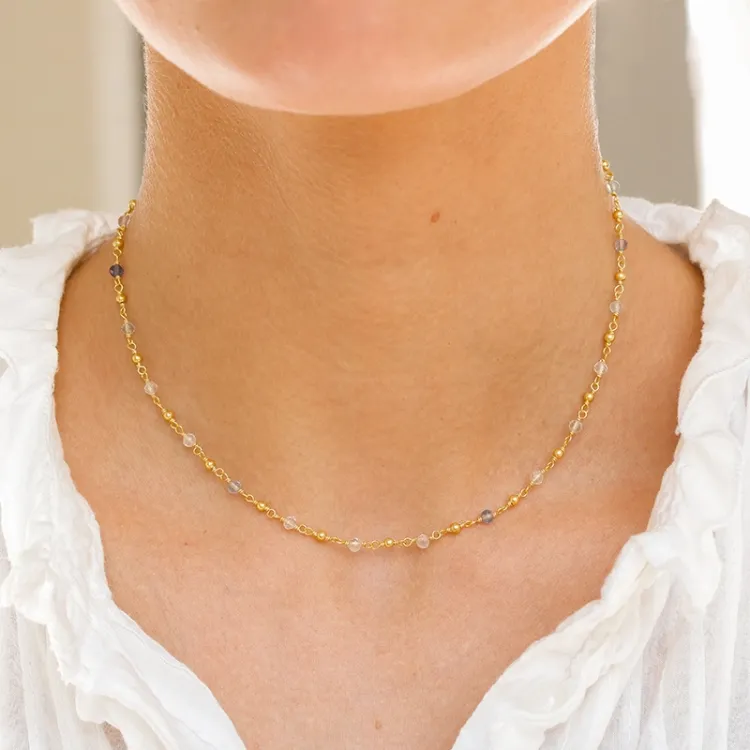 veelkleurig ketting in verguld sterlingzilver  x 2,8 mm  - Loom Stones
