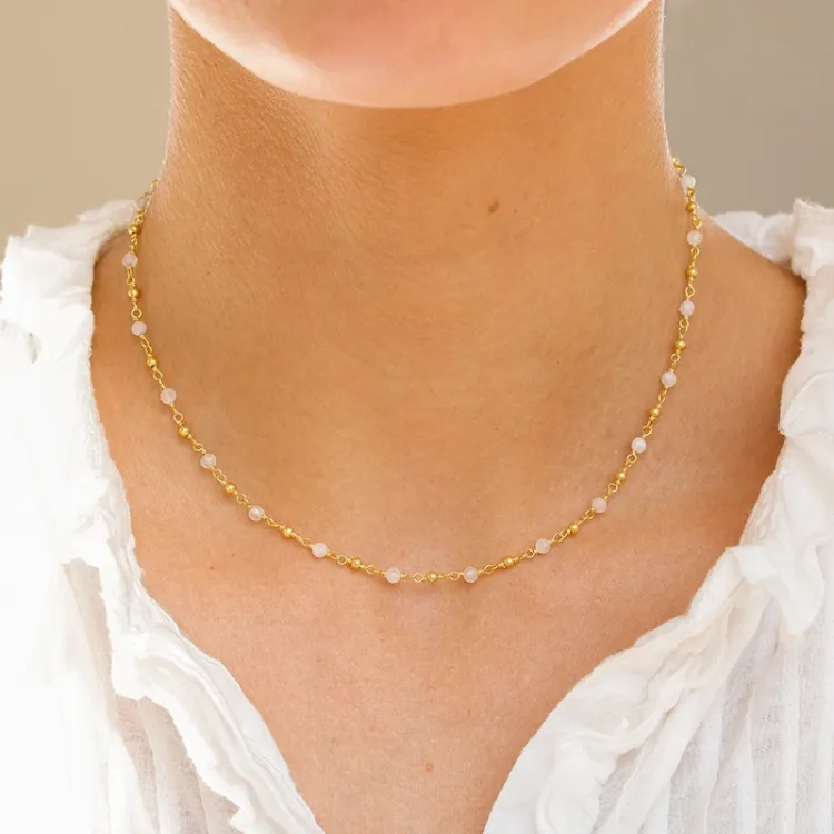Maanesten ketting in verguld sterlingzilver  x 2,85 mm  - Loom Stones