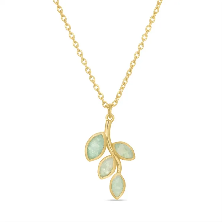 groen aventurijn ketting in verguld sterlingzilver 42 + 3 cm x 13 mm  - Loom Stones