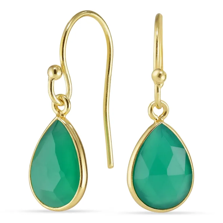 druppel groen onyx oorbellen in verguld zilver - Loom Stones