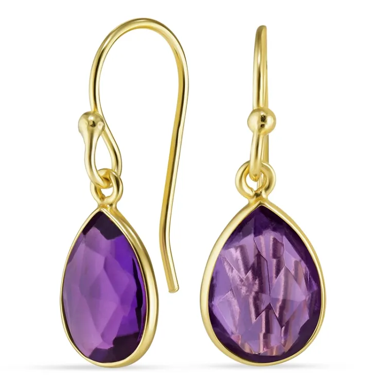 druppel amethist oorbellen in verguld zilver - Loom Stones