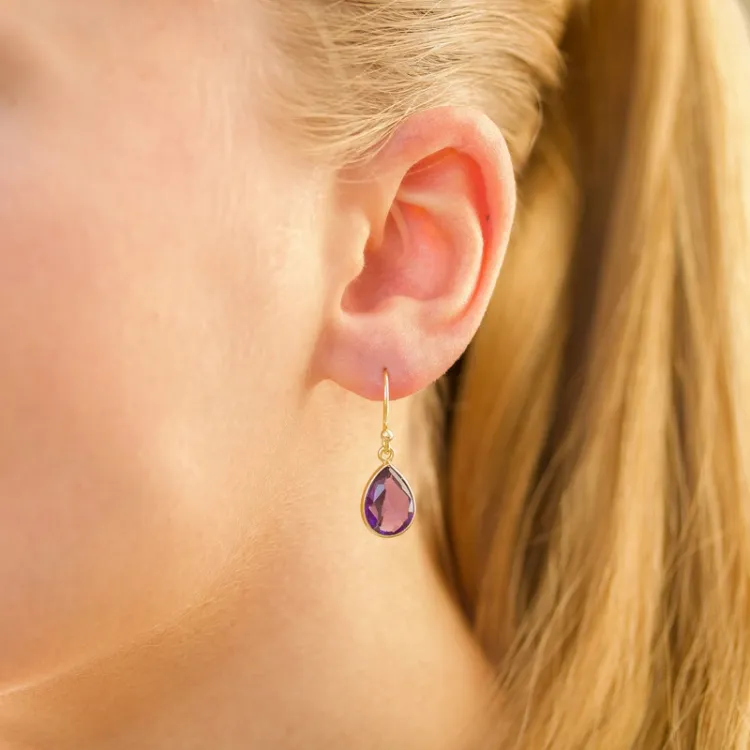 druppel amethist oorbellen in verguld zilver - Loom Stones