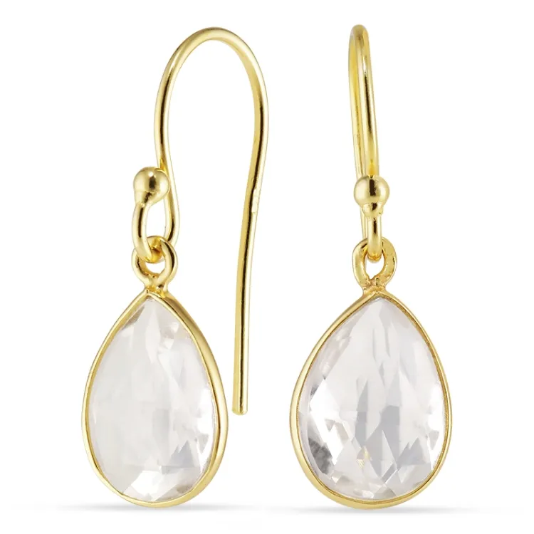 druppel heldere kwarts oorbellen in verguld zilver - Loom Stones