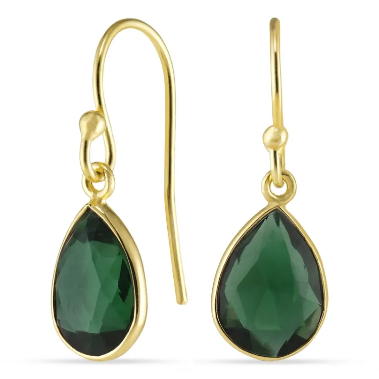 druppel groen kristal oorbellen in verguld zilver - Loom Stones