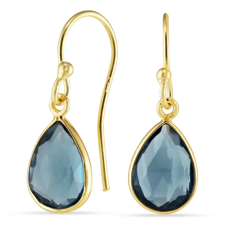 druppel donkerblauw kristal oorbellen in verguld sterlingzilver - Loom Stones
