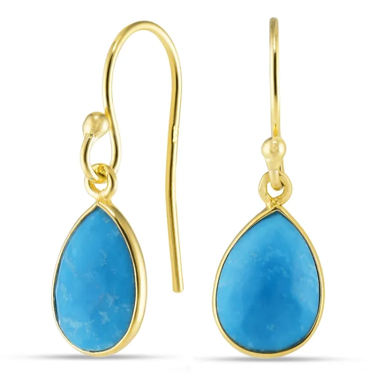 druppel synthetisch turkoois oorbellen in verguld zilver - Loom Stones