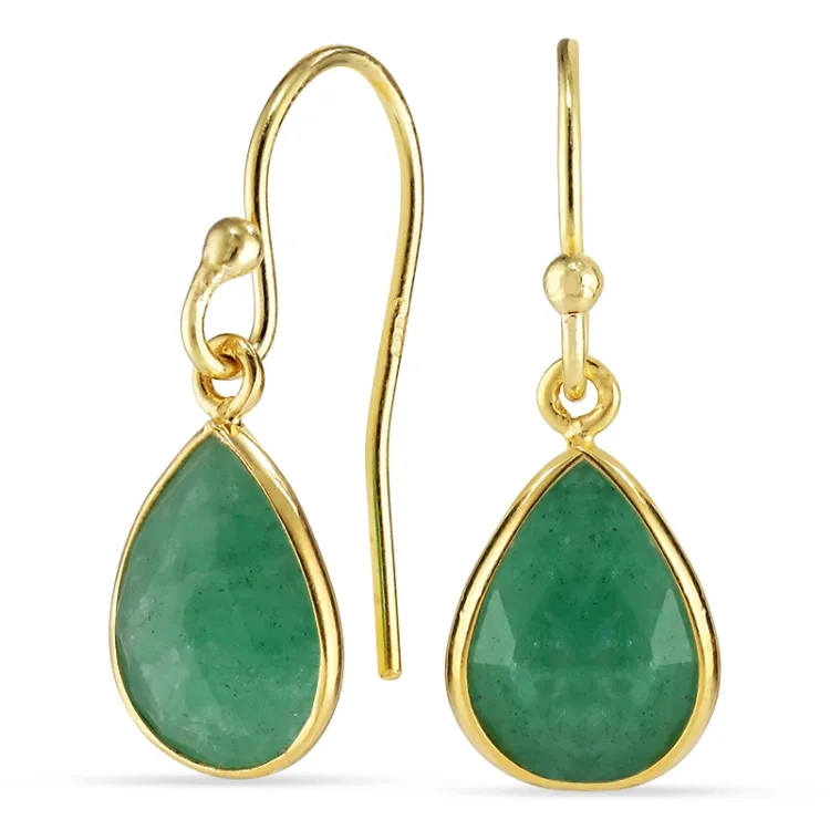 druppel beril smaragd oorbellen in verguld zilver - Loom Stones