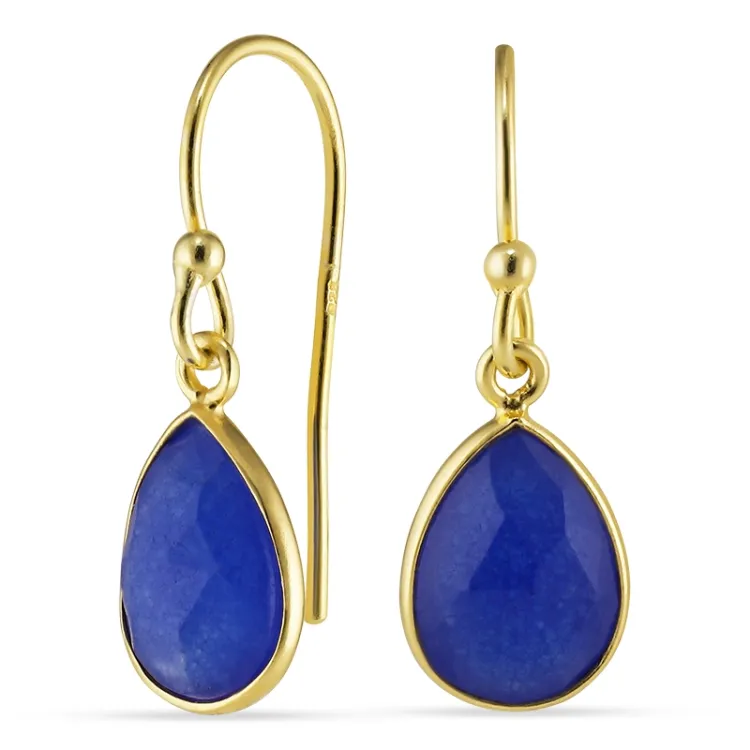 druppel blaume jadesteen oorbellen in verguld sterlingzilver - Loom Stones