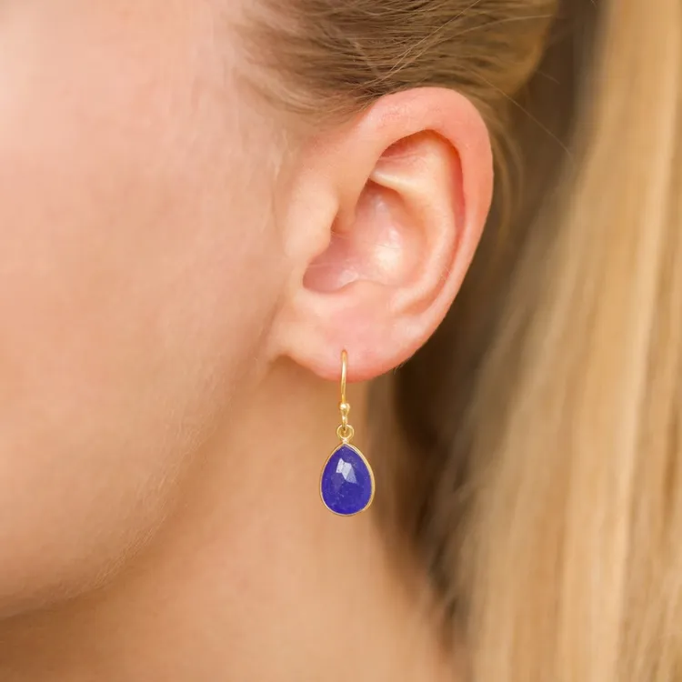 druppel blaume jadesteen oorbellen in verguld sterlingzilver - Loom Stones