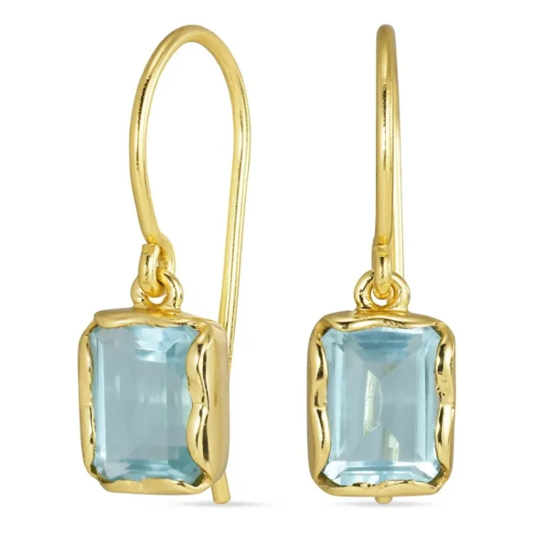 vierkant blauwe topaas oorbellen in verguld zilver - Loom Stones