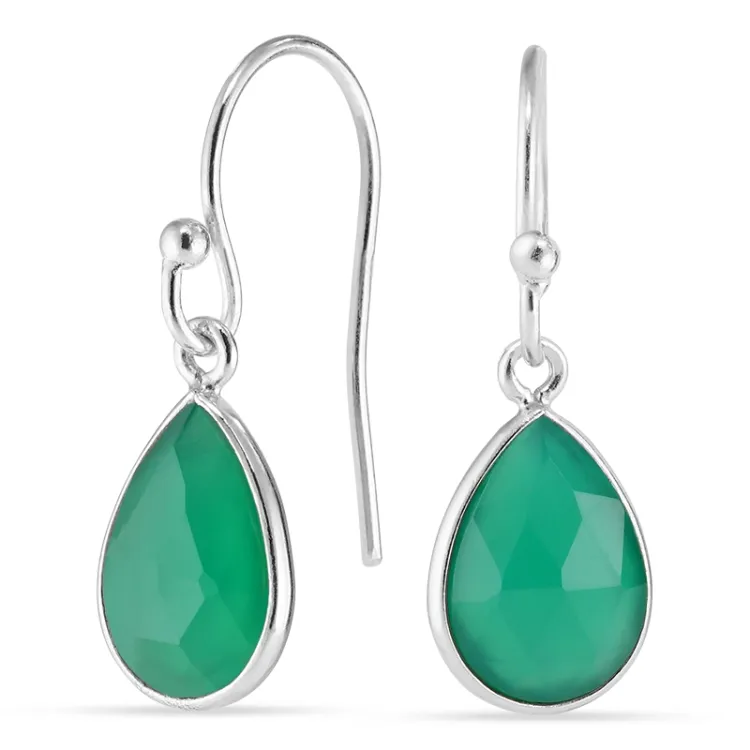 druppel groen onyx oorbellen in zilver - Loom Stones